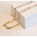 Hip hop women retro hollow thick wide link 18k gold plated paper clip chain